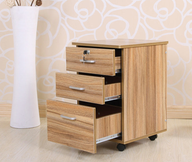 Miami 3 Drawer Bedside Table Cabinet with Wheels (Natural Oak)