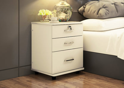 Miami 3 Drawer Bedside Table Cabinet with Wheels (White Oak)