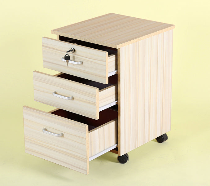 Miami 3 Drawer Bedside Table Cabinet with Wheels (White Oak)