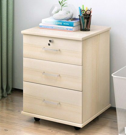 Miami 3 Drawer Bedside Table Cabinet with Wheels (White Oak)