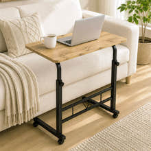Adjustable Portable Rustic Oak Sofa Bed Side Table Laptop Desk with Wheels