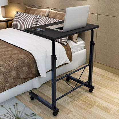 Adjustable Portable Sofa Bed Side Table Laptop Desk with Wheels (Black)