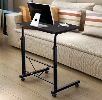 Adjustable Portable Sofa Bed Side Table Laptop Desk with Wheels (Black)