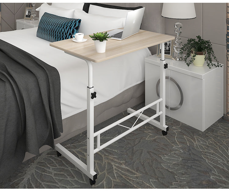 Adjustable Portable Sofa Bed Side Table Laptop Desk with Wheels (White Frame)