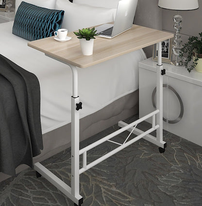 Adjustable Portable Sofa Bed Side Table Laptop Desk with Wheels (White Frame)