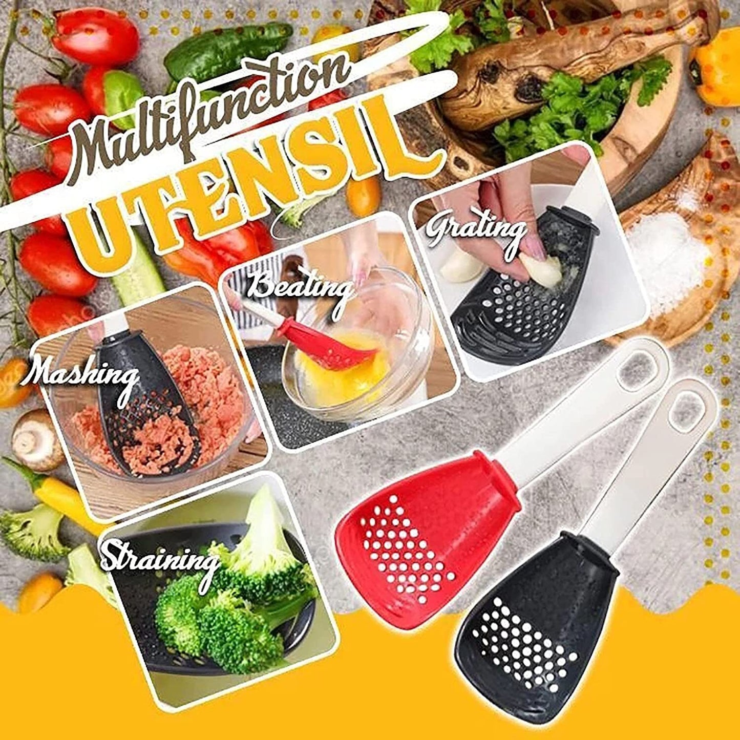 Multifunction Cooking Spoon All-In-One Kitchen Utensil Tool (Black)