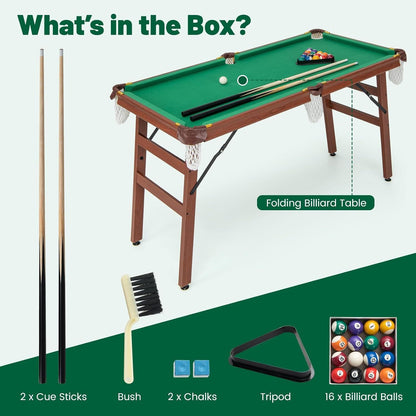 1.4m Pool Table Billiard Snooker Wood & Steel Foldable Game Table with Accessories