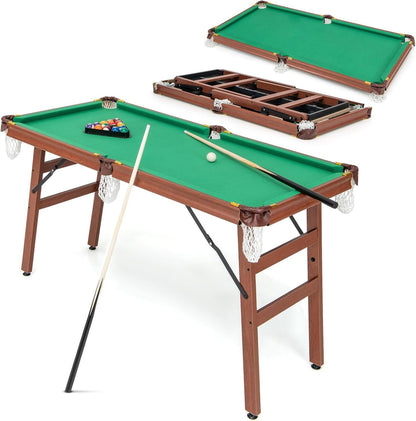 1.4m Pool Table Billiard Snooker Wood & Steel Foldable Game Table with Accessories