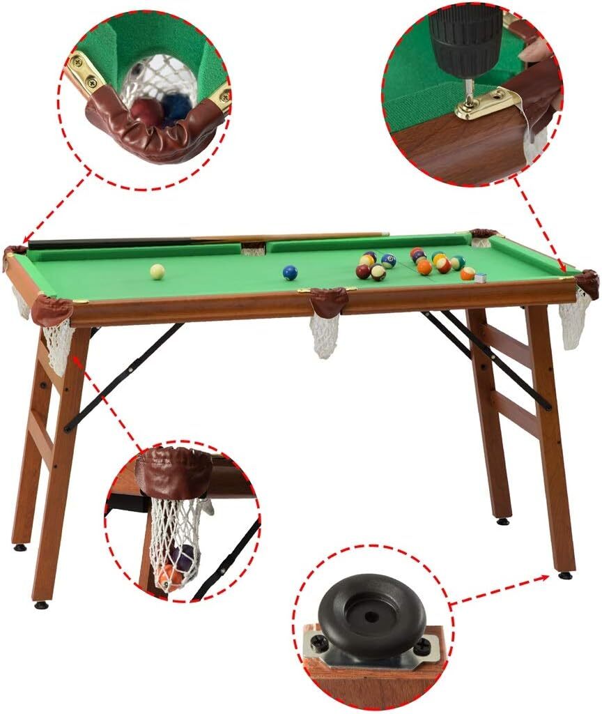 1.4m Pool Table Billiard Snooker Wood & Steel Foldable Game Table with Accessories