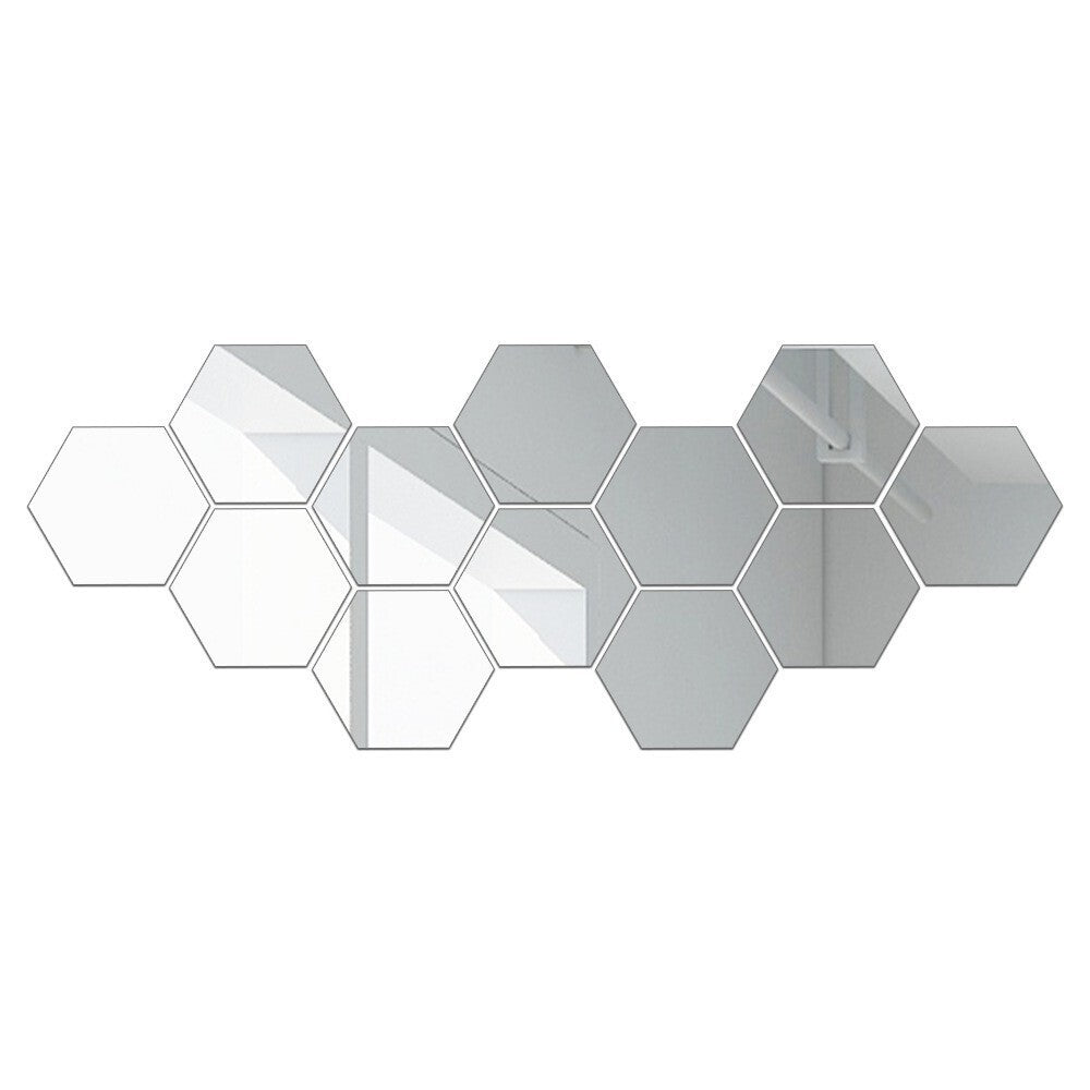 12PCS Hexagonal Mirror Wall Stickers Decal