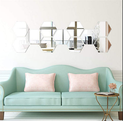 12PCS Hexagonal Mirror Wall Stickers Decal