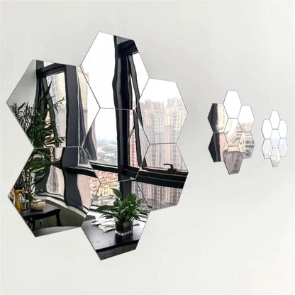 12PCS Hexagonal Mirror Wall Stickers Decal