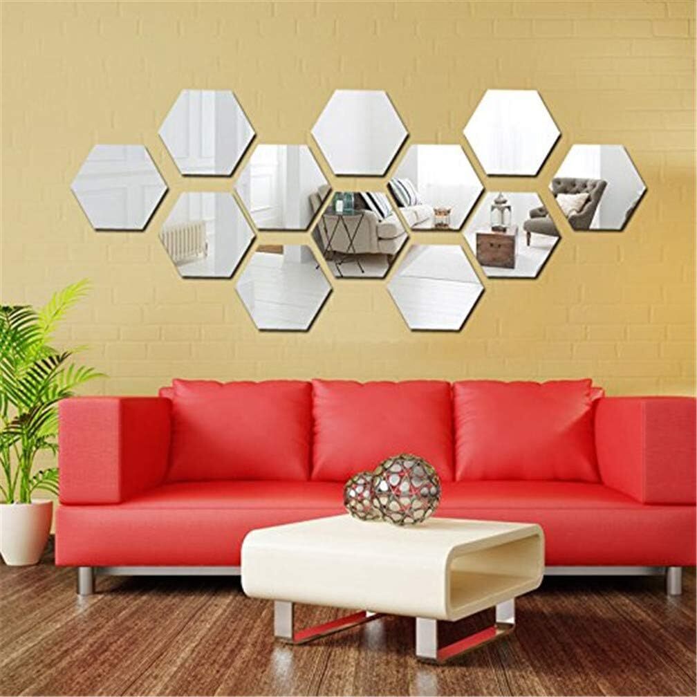 12PCS Hexagonal Mirror Wall Stickers Decal