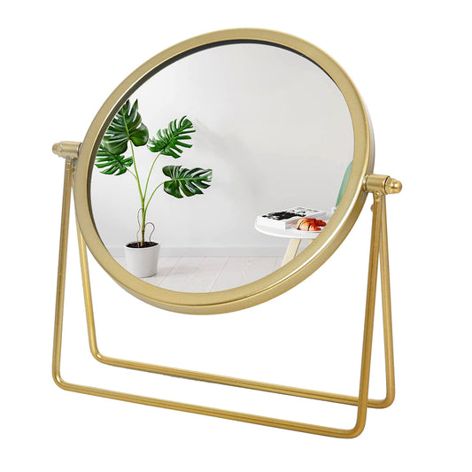 360-degree Rotating Dressing Makeup Vanity Cosmetic Tabletop Round Mirror (Gold)