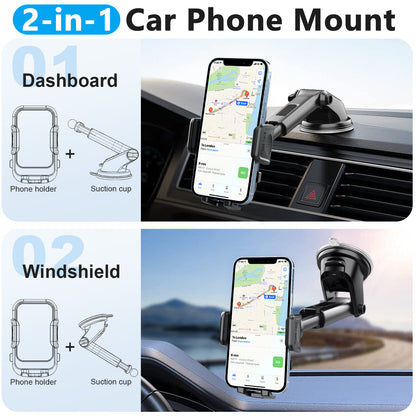 2-in-1 Universal Car Phone Holder Mount Dashboard Vent Windshield