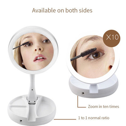 10X Magnifying Vanity Makeup Folding Mirror with LED Lights