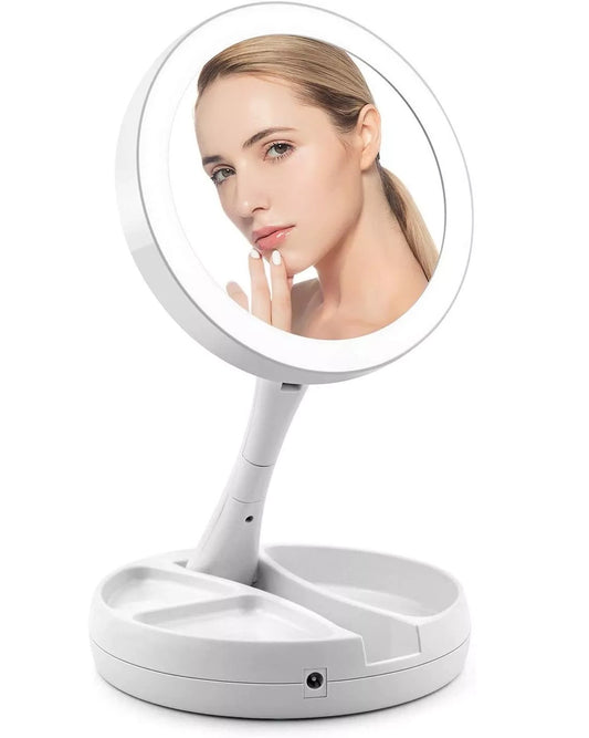 10X Magnifying Vanity Makeup Folding Mirror with LED Lights