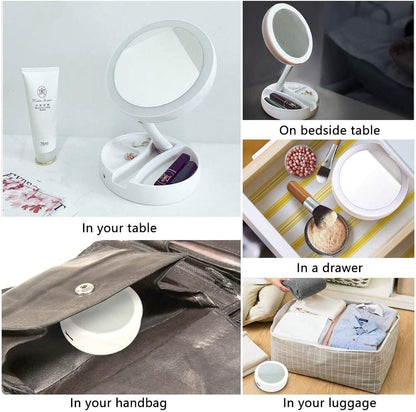 10X Magnifying Vanity Makeup Folding Mirror with LED Lights