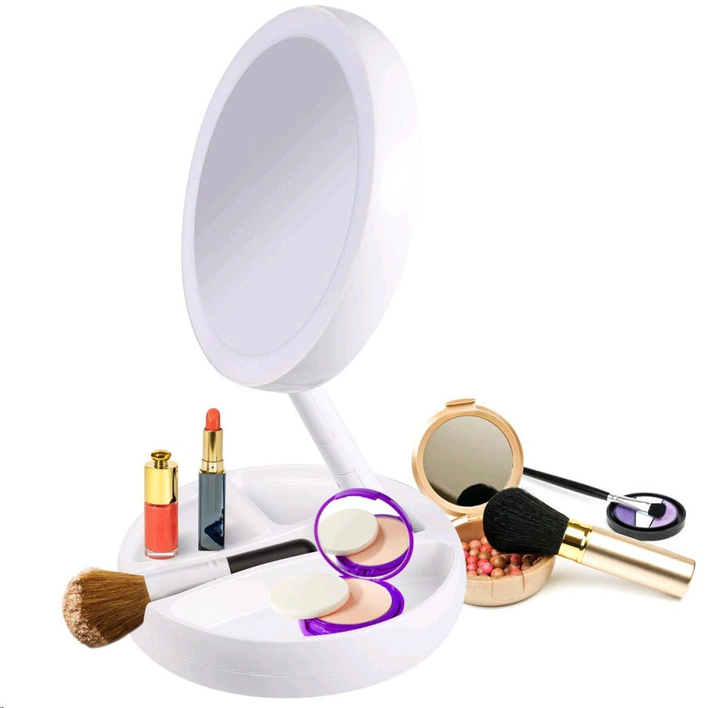 10X Magnifying Vanity Makeup Folding Mirror with LED Lights