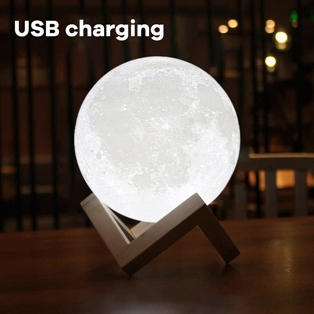 3D Moon Lunar Lamp Colour-Changing LED Night Light with Wooden Base