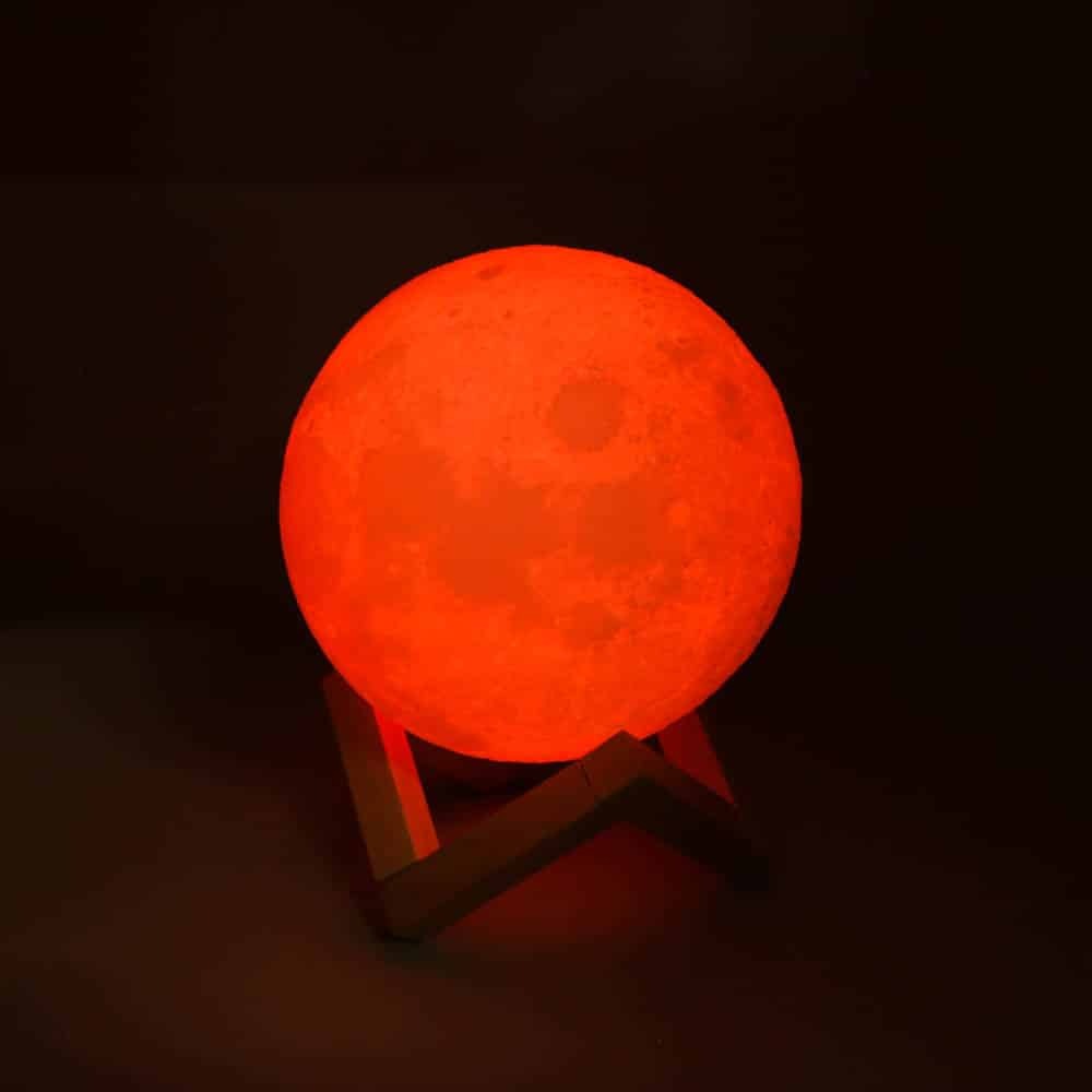 3D Moon Lunar Lamp Colour-Changing LED Night Light with Wooden Base