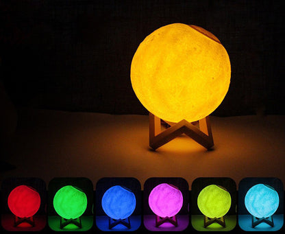 3D Moon Lunar Lamp Colour-Changing LED Night Light with Wooden Base