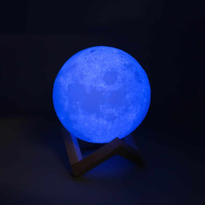 3D Moon Lunar Lamp Colour-Changing LED Night Light with Wooden Base