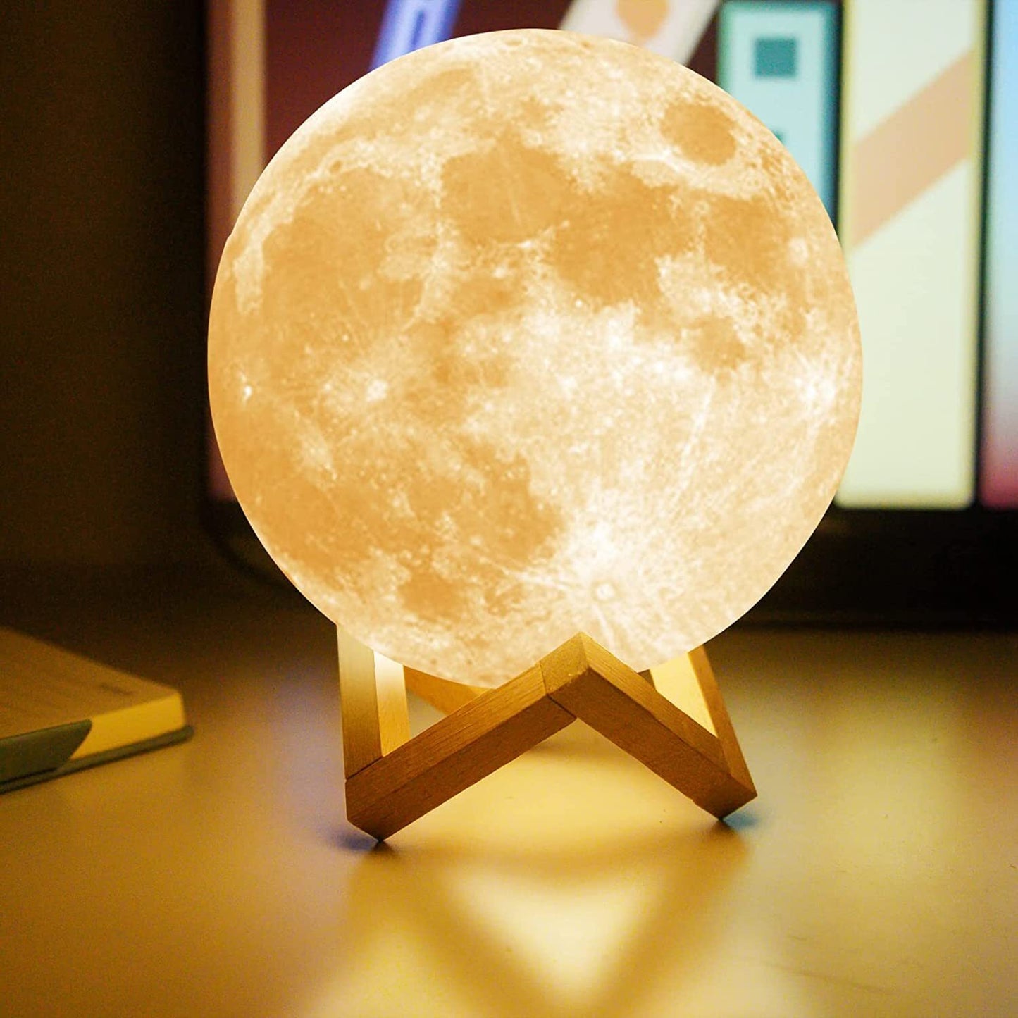 3D Moon Lunar Lamp Colour-Changing LED Night Light with Wooden Base