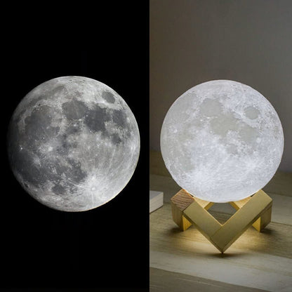 3D Moon Lunar Lamp Colour-Changing LED Night Light with Wooden Base