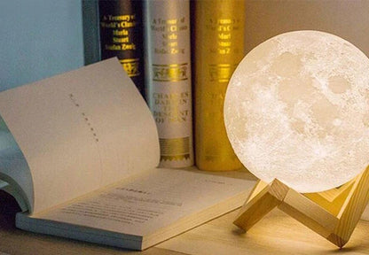 3D Moon Lunar Lamp Colour-Changing LED Night Light with Wooden Base