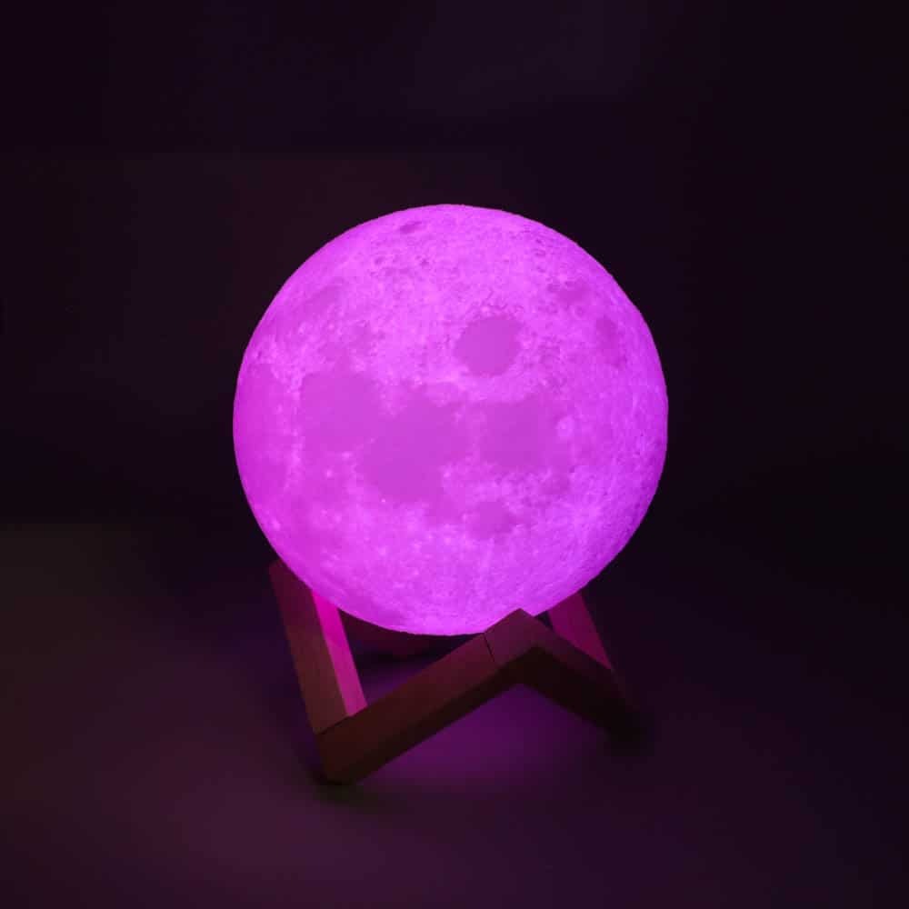 3D Moon Lunar Lamp Colour-Changing LED Night Light with Wooden Base