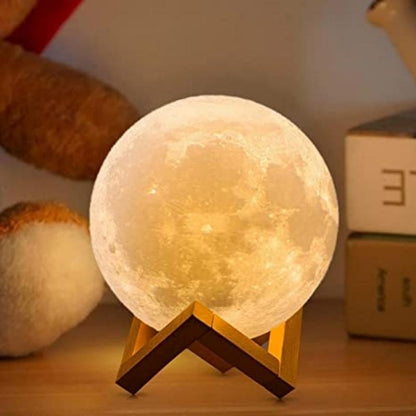 3D Moon Lunar Lamp Colour-Changing LED Night Light with Wooden Base