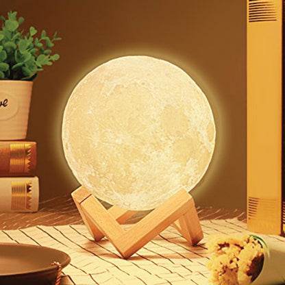 3D Moon Lunar Lamp Colour-Changing LED Night Light with Wooden Base