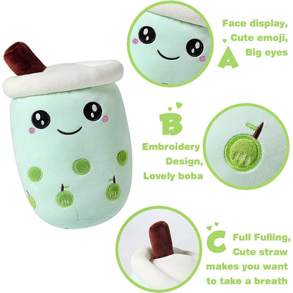 Large Bubble Tea Plush Toy Boba Cuddly Doll Pillow Cushion - 40cm, Green