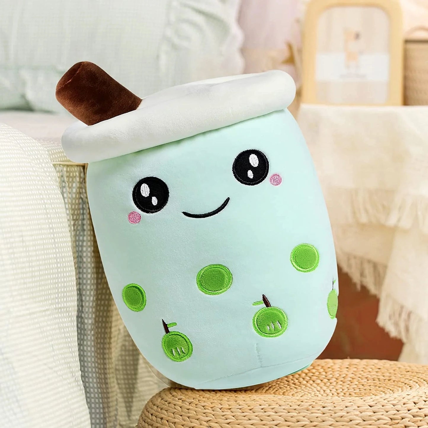 Large Bubble Tea Plush Toy Boba Cuddly Doll Pillow Cushion - 40cm, Green