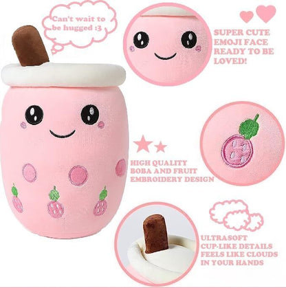 Bubble Tea Plush Toy Boba Cuddly Doll Pillow Cushion - Pink