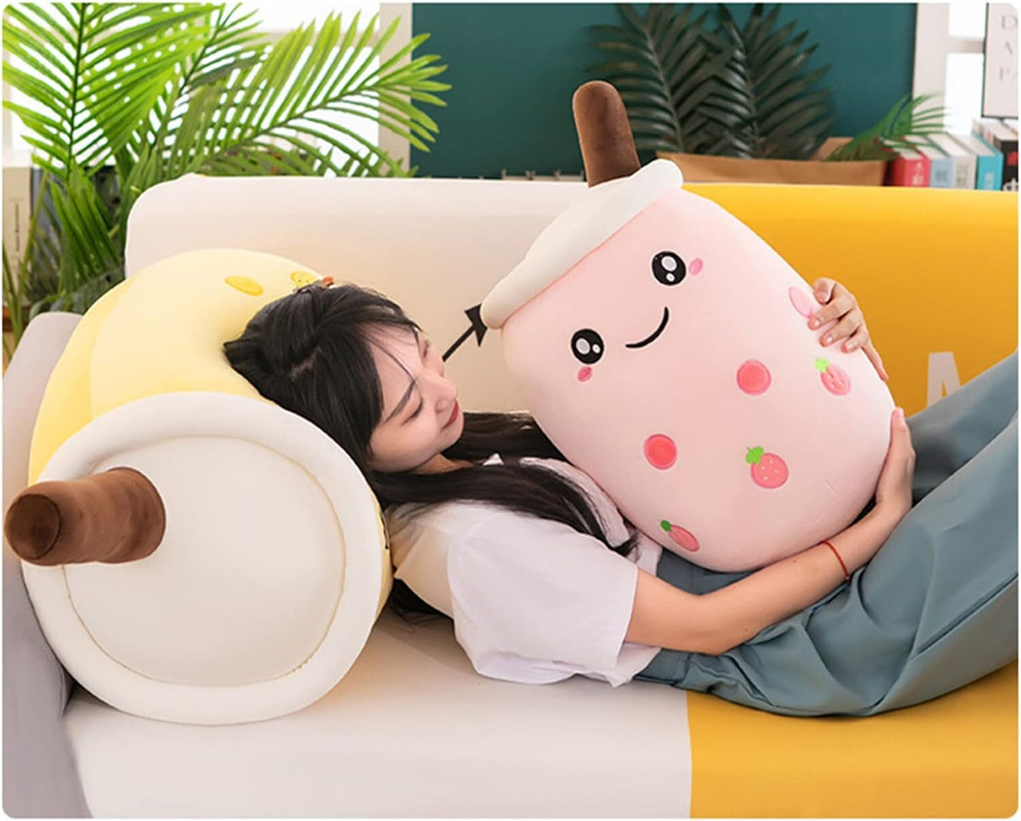 Bubble Tea Plush Toy Boba Cuddly Doll Pillow Cushion - 30cm, Pink