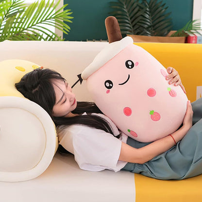 Large Bubble Tea Plush Toy Boba Cuddly Doll Pillow Cushion - 40cm, Pink