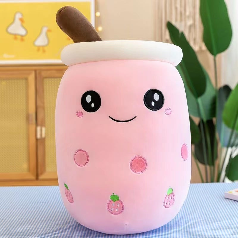 Large Bubble Tea Plush Toy Boba Cuddly Doll Pillow Cushion - 40cm, Pink