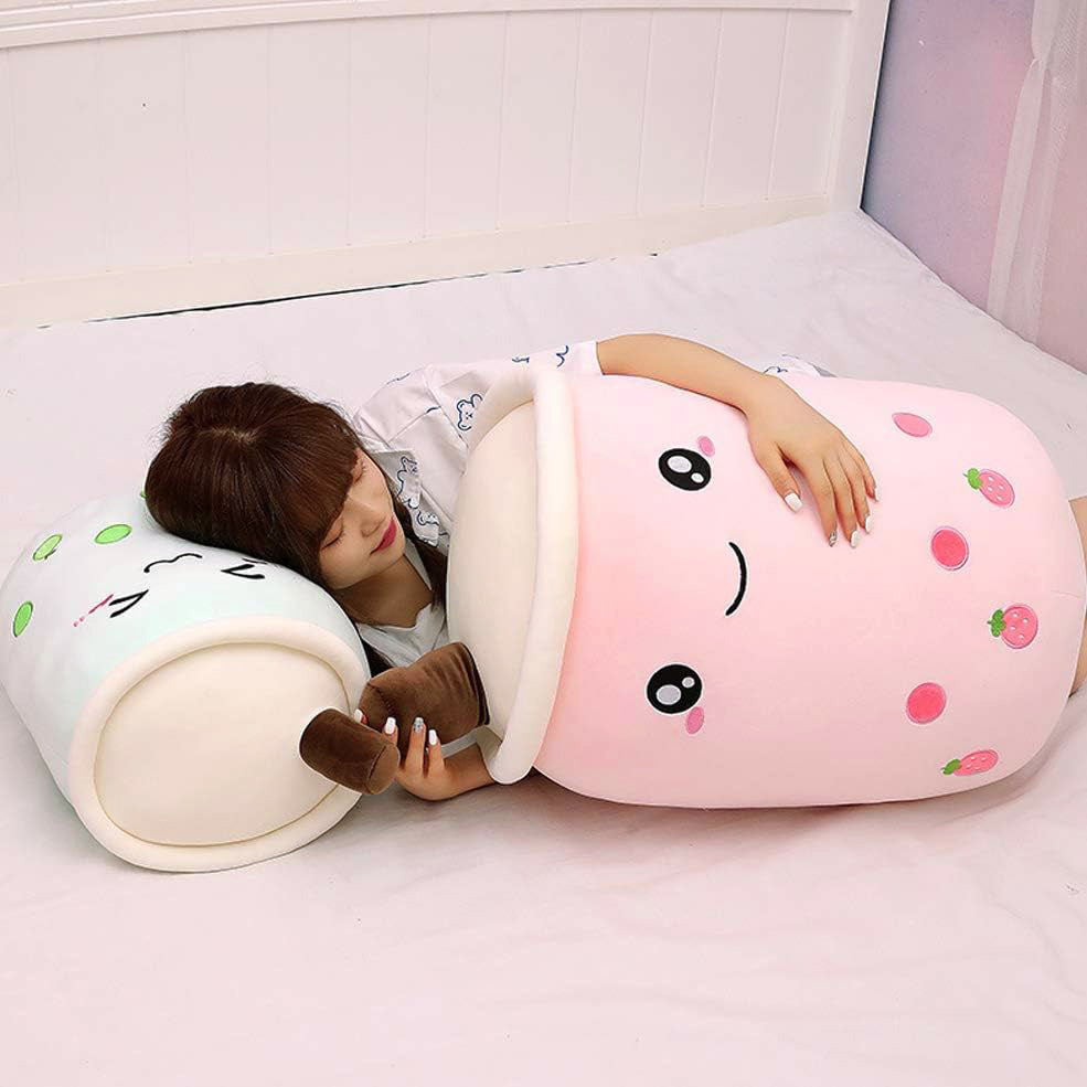 Large Bubble Tea Plush Toy Boba Cuddly Doll Pillow Cushion - 40cm, Pink