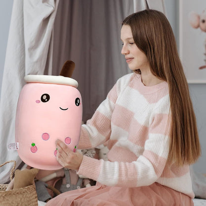 Large Bubble Tea Plush Toy Boba Cuddly Doll Pillow Cushion - 40cm, Pink