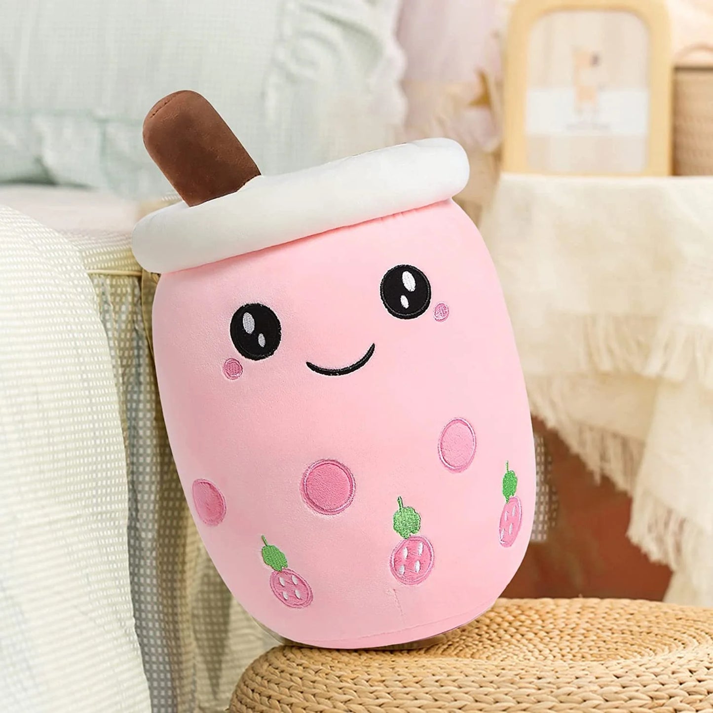 Large Bubble Tea Plush Toy Boba Cuddly Doll Pillow Cushion - 40cm, Pink