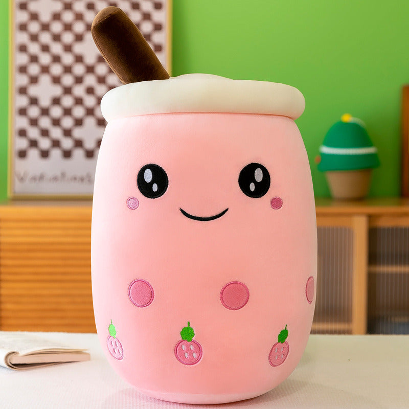 Large Bubble Tea Plush Toy Boba Cuddly Doll Pillow Cushion - 40cm, Pink