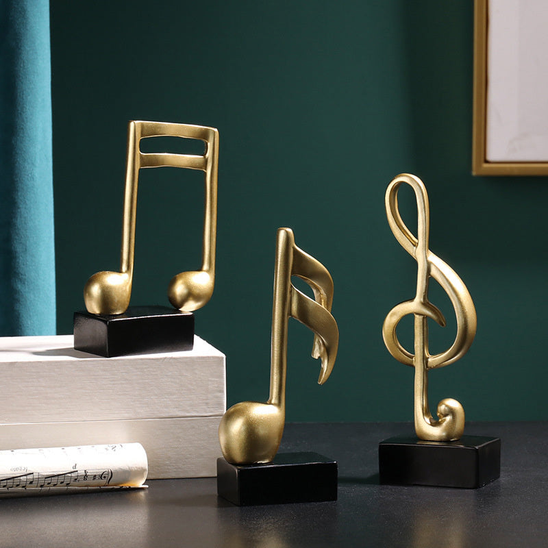 3-Piece Set Luxe Gold Musical Sculpture Decor Music Notes Statue Ornament