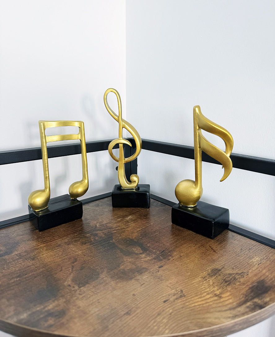 3-Piece Set Luxe Gold Musical Sculpture Decor Music Notes Statue Ornament