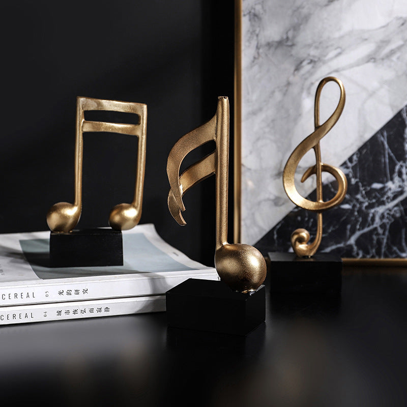 3-Piece Set Luxe Gold Musical Sculpture Decor Music Notes Statue Ornament