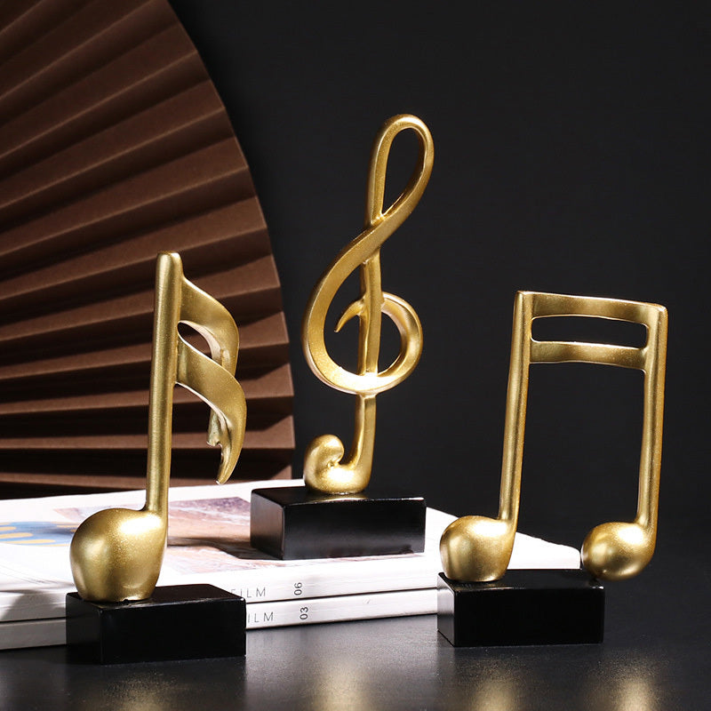 3-Piece Set Luxe Gold Musical Sculpture Decor Music Notes Statue Ornament