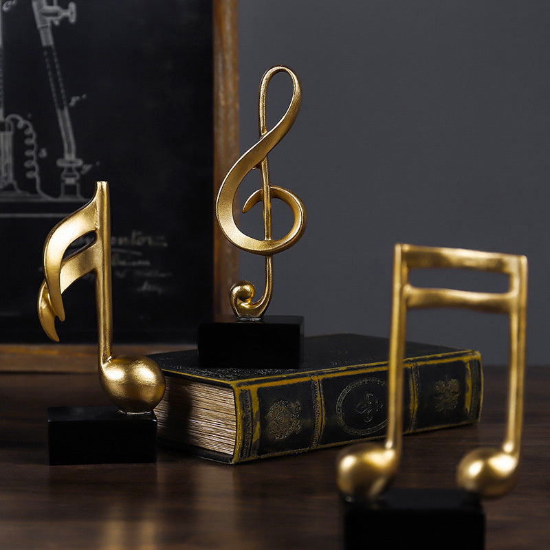 3-Piece Set Luxe Gold Musical Sculpture Decor Music Notes Statue Ornament