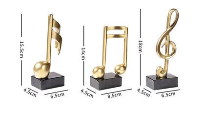 3-Piece Set Luxe Gold Musical Sculpture Decor Music Notes Statue Ornament