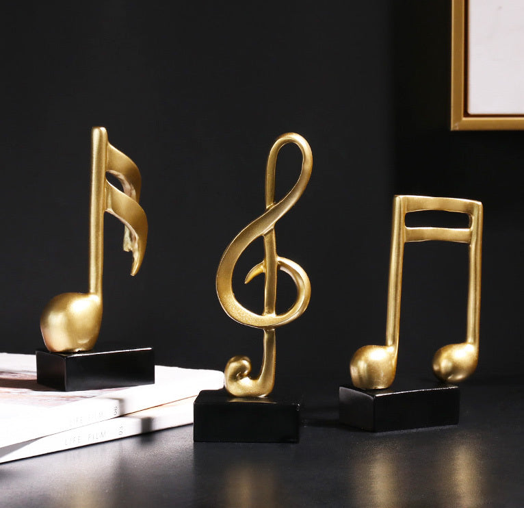 3-Piece Set Luxe Gold Musical Sculpture Decor Music Notes Statue Ornament